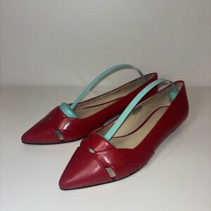 Nine West Red Pointed Toe Flats with Aqua Sling Straps